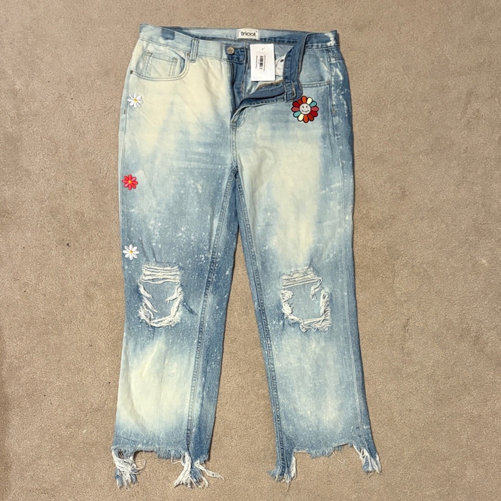 Tricot Light Blue Distressed Floral Patch Women’s Jeans